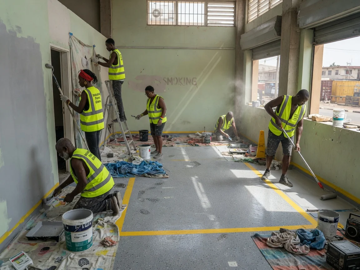 Heavy-traffic industrial flooring in Tema, Ghana — heavy traffic mortar epoxy floor forklift racetrack tema industrialfloorsghana, Accra Ghana