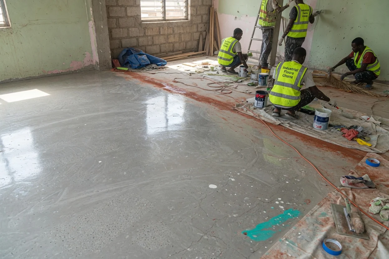 Polished concrete flooring in Tema, Ghana — high gloss polished concrete aggregate exposure closeup industrialfloorsghana, Accra Ghana