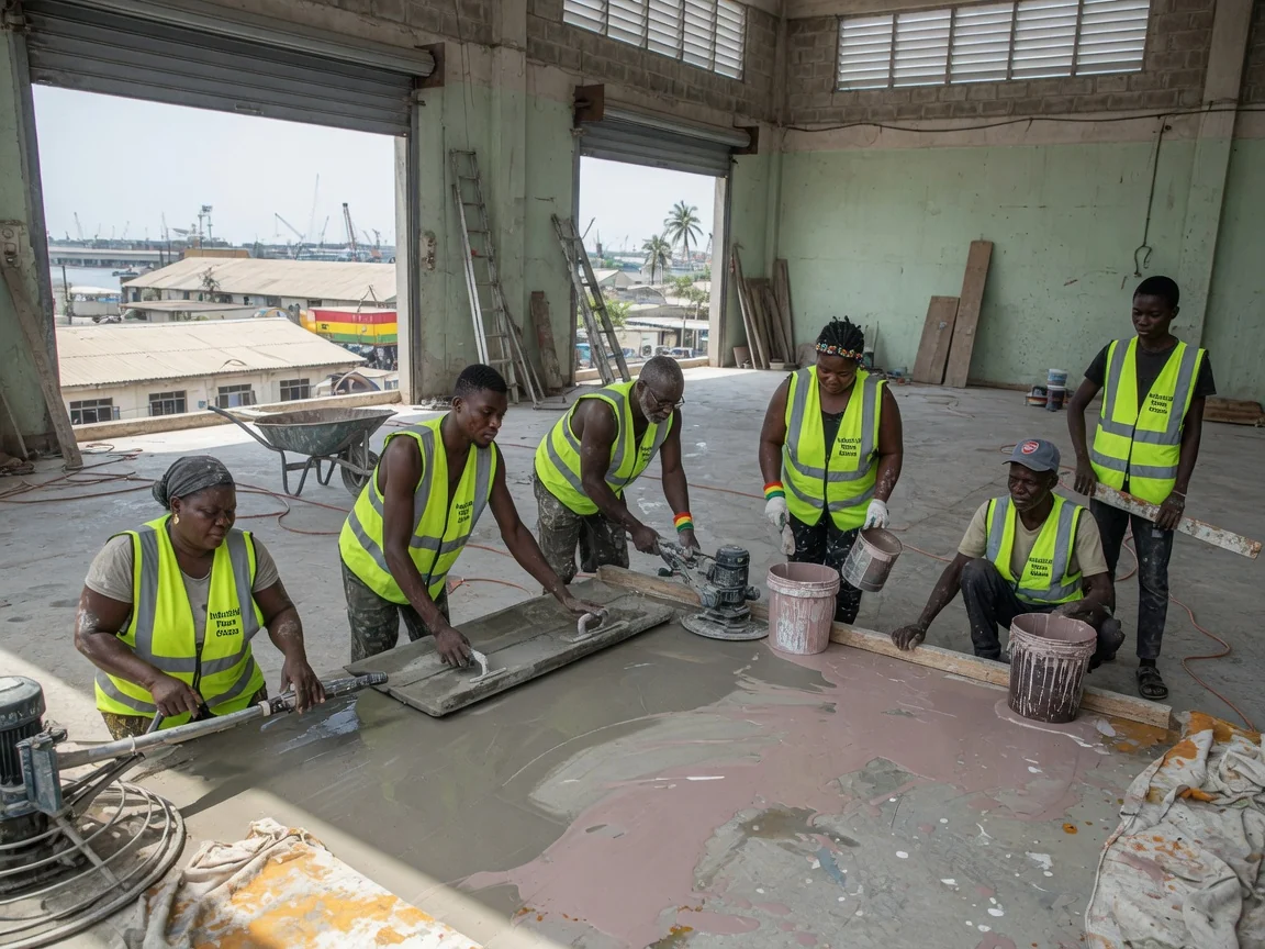 Polished concrete flooring in Tema, Ghana — lithium densifier application polished slab industrialfloorsghana, Accra Ghana