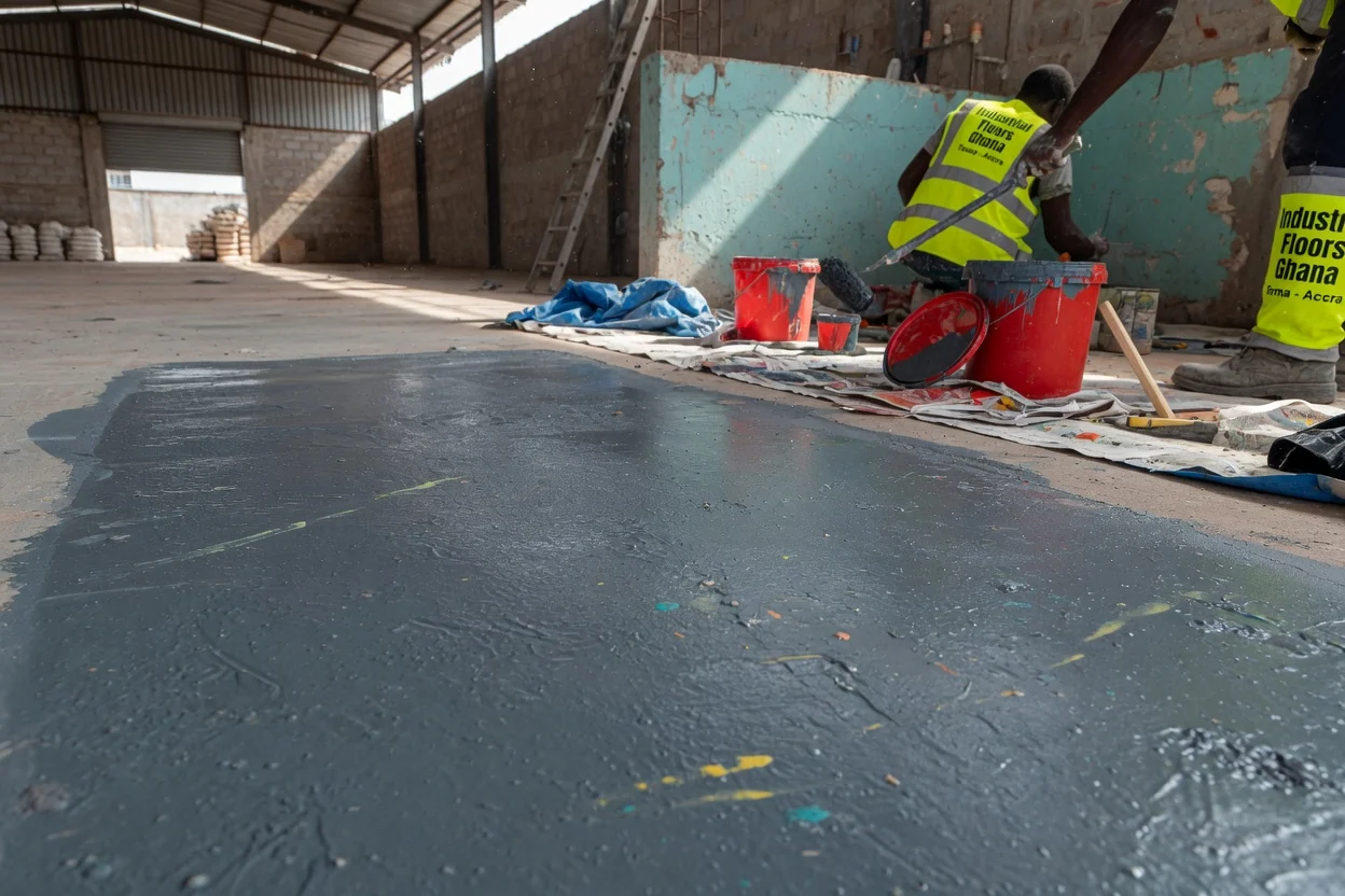 Warehouse flooring in Tema, Ghana — pu screed warehouse wash down bay closeup industrialfloorsghana, Accra Ghana