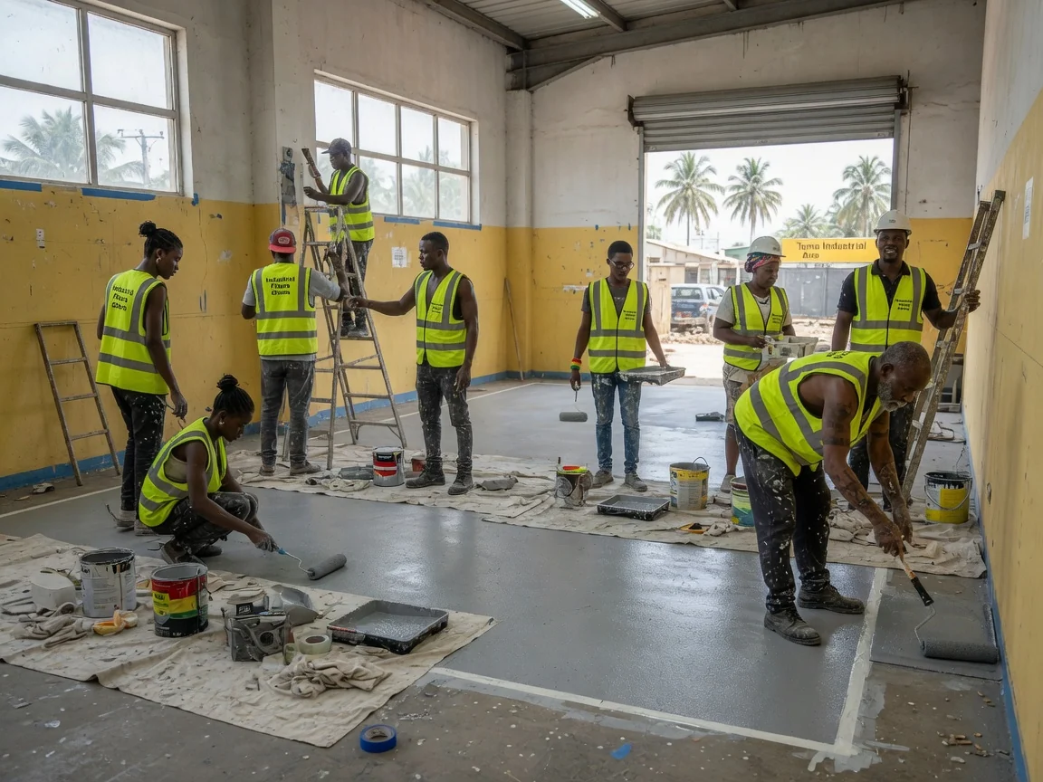 Warehouse flooring in Tema, Ghana — warehouse slab flatness laser survey high bay spintex industrialfloorsghana, Accra Ghana