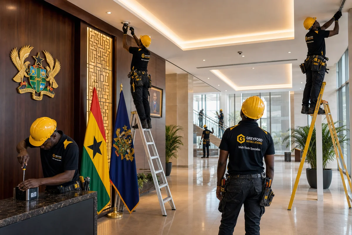 Embassy interior fit-out installation in progress in Accra