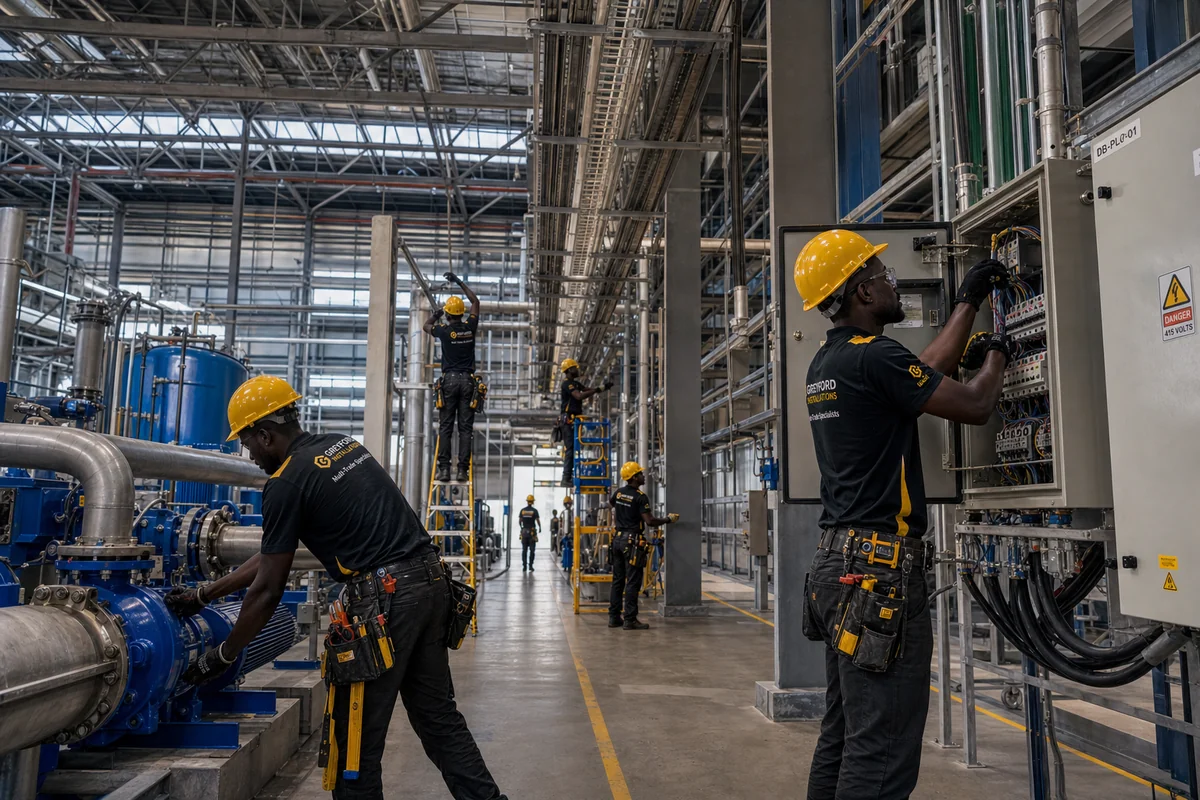 Industrial fit-out installation in progress in Tema