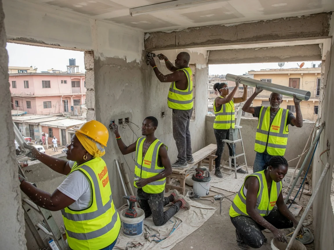 Building-systems installation in an Accra building — building systems hvac electrical installation progress accra installersghana, Accra Ghana