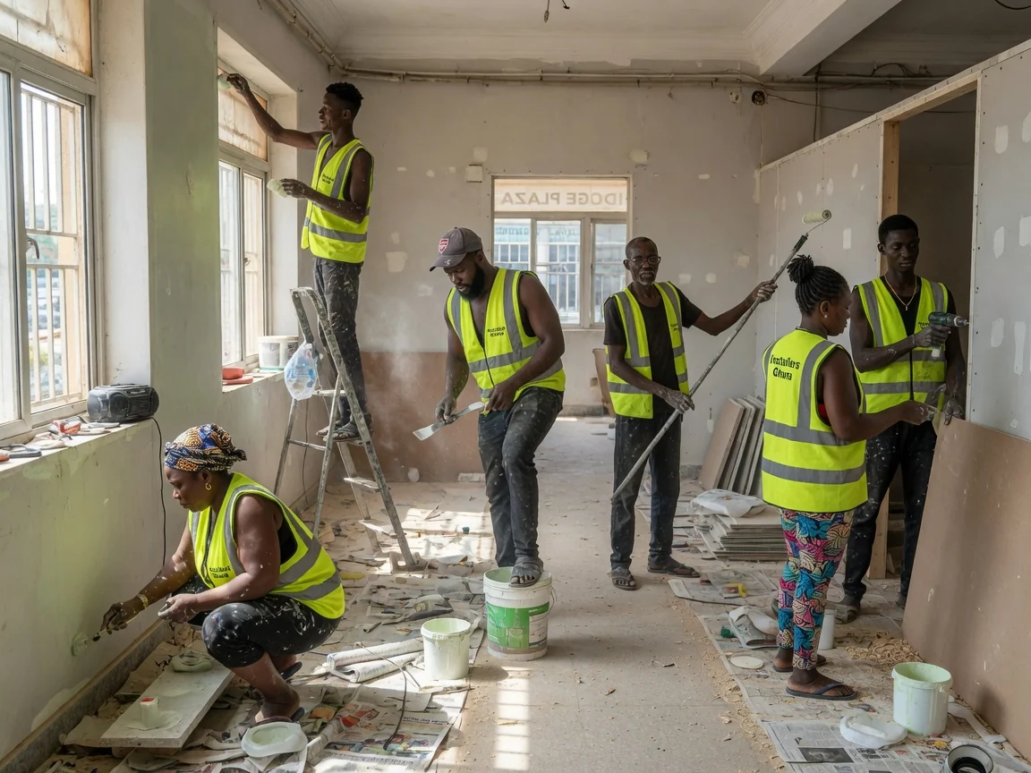 Commercial fit-out installation in an Accra interior — commercial fit out partition ceiling installation progress ridge accra installersghana, Accra Ghana