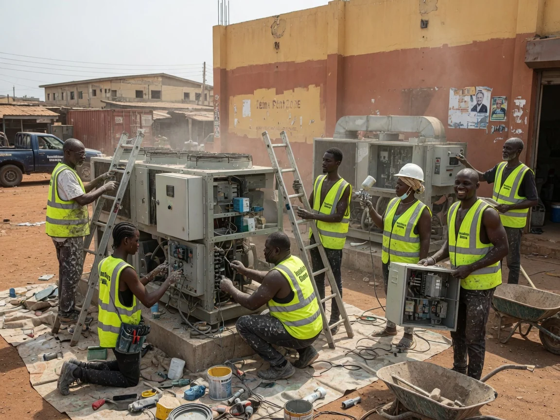 Installers Ghana installing and commissioning specialist equipment in Tema — commissioned equipment tested handover accra installersghana, Accra Ghana