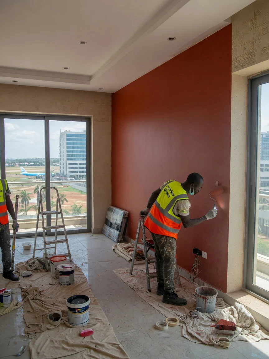 Installers Ghana installing interior finishes in Accra — completed interior finishes handover airport city accra installersghana, Accra Ghana