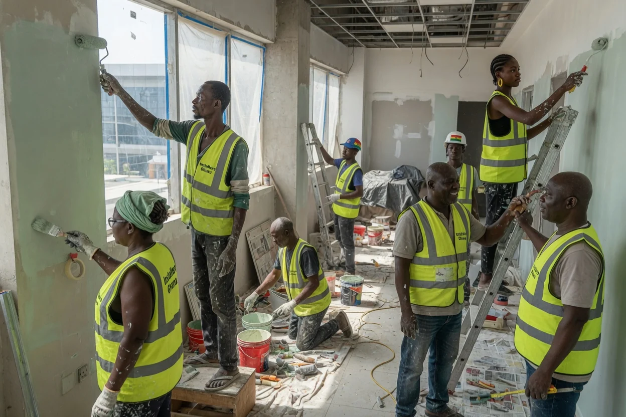 Multi-trade fit-out coordinated under one lead in Accra — completed multi trade installation handover airport city accra installersghana, Accra Ghana