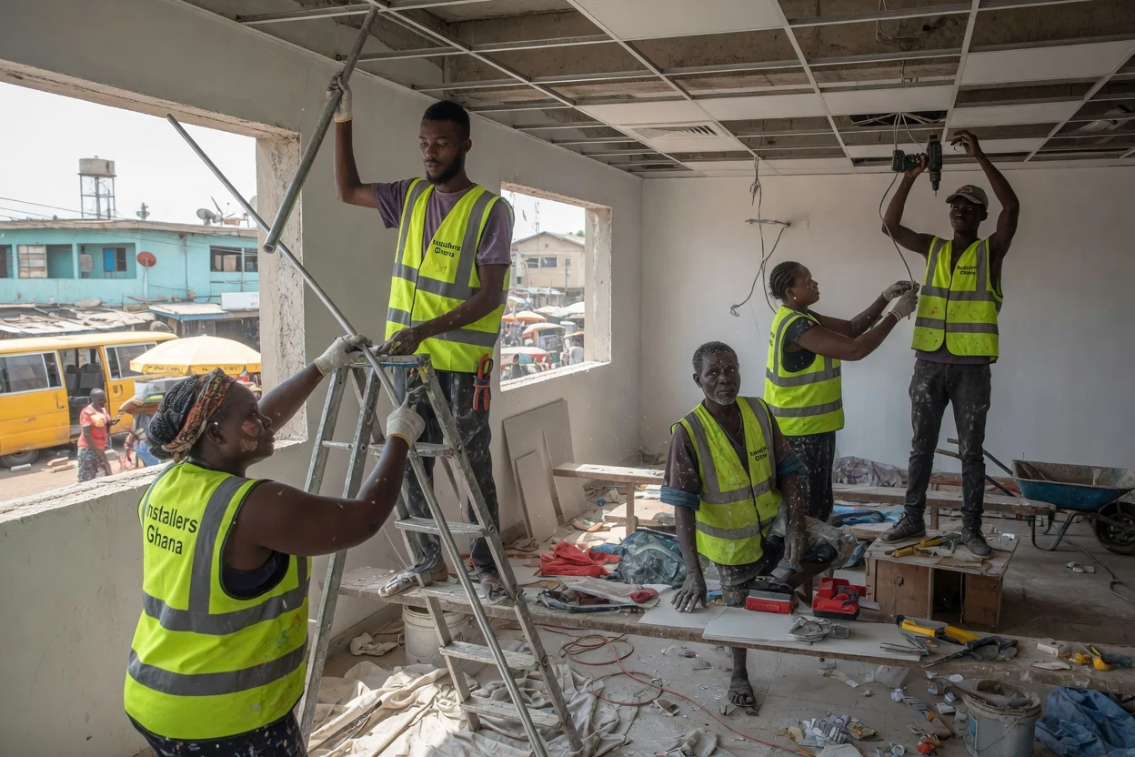 MEP services integrated with ceilings and finishes — electrical containment small power first fix installersghana, Accra Ghana