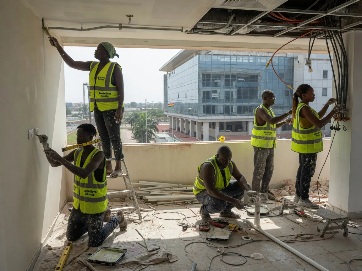 MEP integration coordinated with the fit-out finishes in Accra — installers ghana mep first fix services coordination ceiling void airport city accra installersghana, Accra Ghana