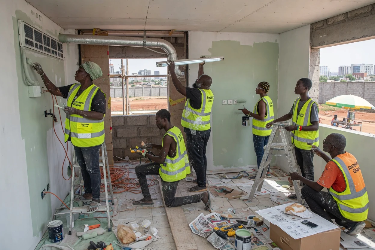 MEP integration coordinated with the fit-out finishes in Accra — mechanical plumbing commissioned handover ridge accra installersghana, Accra Ghana