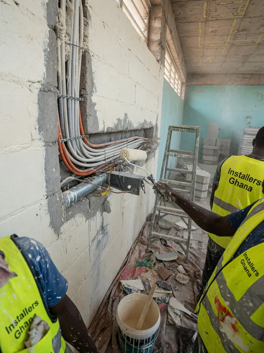 Building-systems installation in an Accra building — mep bms coordination routing detail multinational hq accra installersghana, Accra Ghana