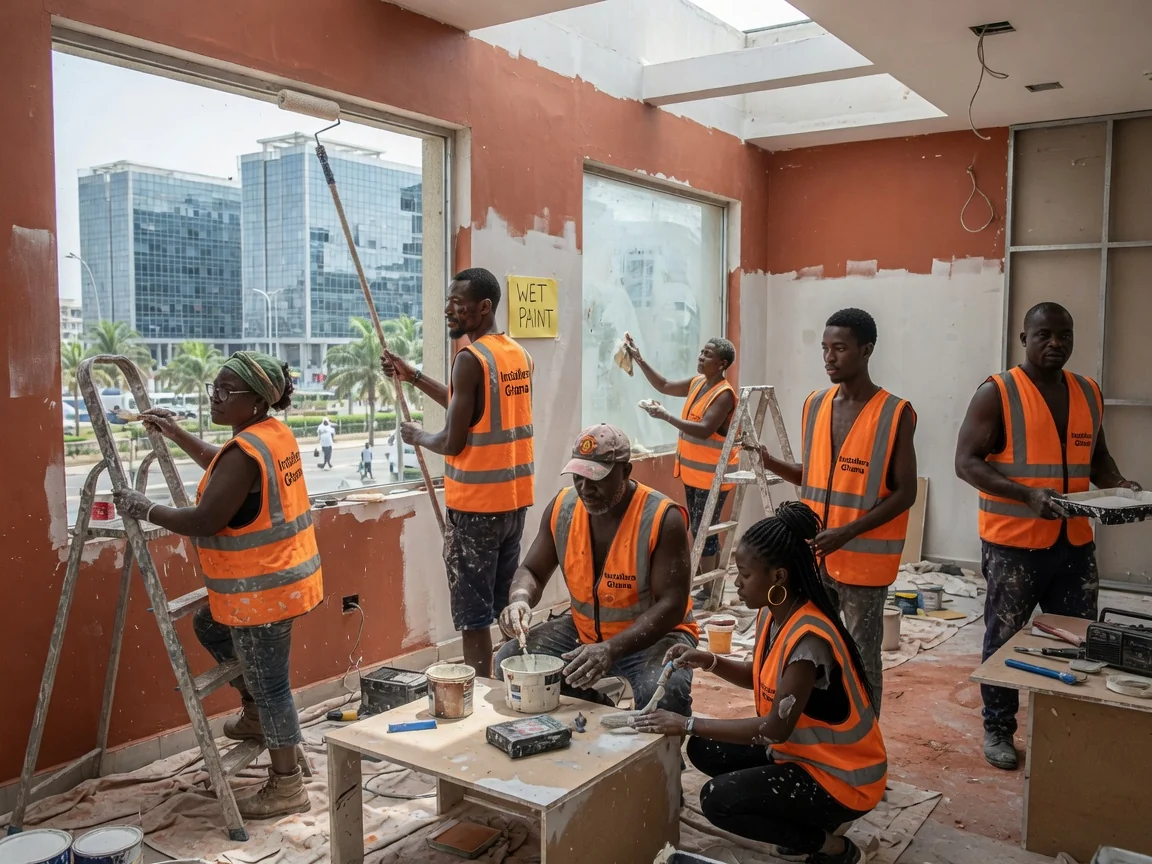 Retail and restaurant fit-out installation in Accra — retail shopfront fit out installation progress airport city accra installersghana, Accra Ghana
