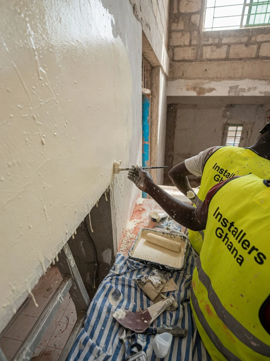 Installers Ghana installing interior finishes in Accra — wall finishes ceiling joinery coordination detail installersghana, Accra Ghana