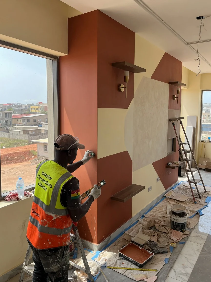 Executive corporate floor fit-out in Accra — executive suite media wall bespoke joinery east legon interiordecoratorsghana, Accra Ghana