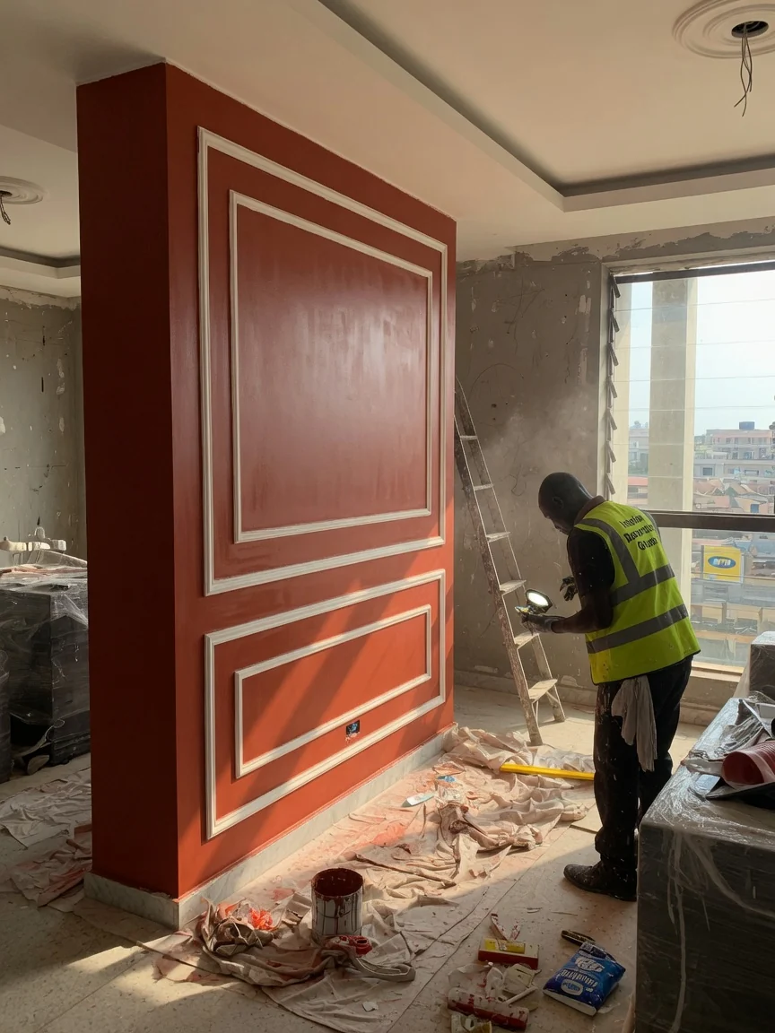 Presidential suite interior fit-out in Accra — presidential suite bedroom bespoke joinery cove lighting interiordecoratorsghana, Accra Ghana