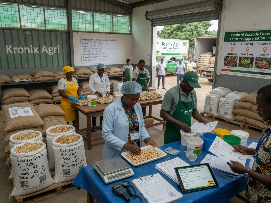 Packaging and traceability for export-ready consignments in Ghana — kronix agri chain of custody traceability documentation branded tema kronixagri, Accra Ghana