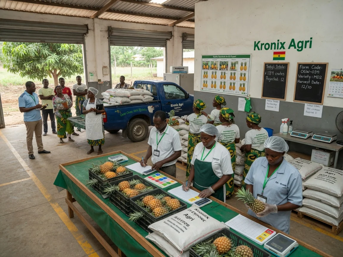 Contract-farming coordination across Ghana's growing zones — kronix agri contract farming cooperative outgrower field visit branded ghana kronixagri, Accra Ghana
