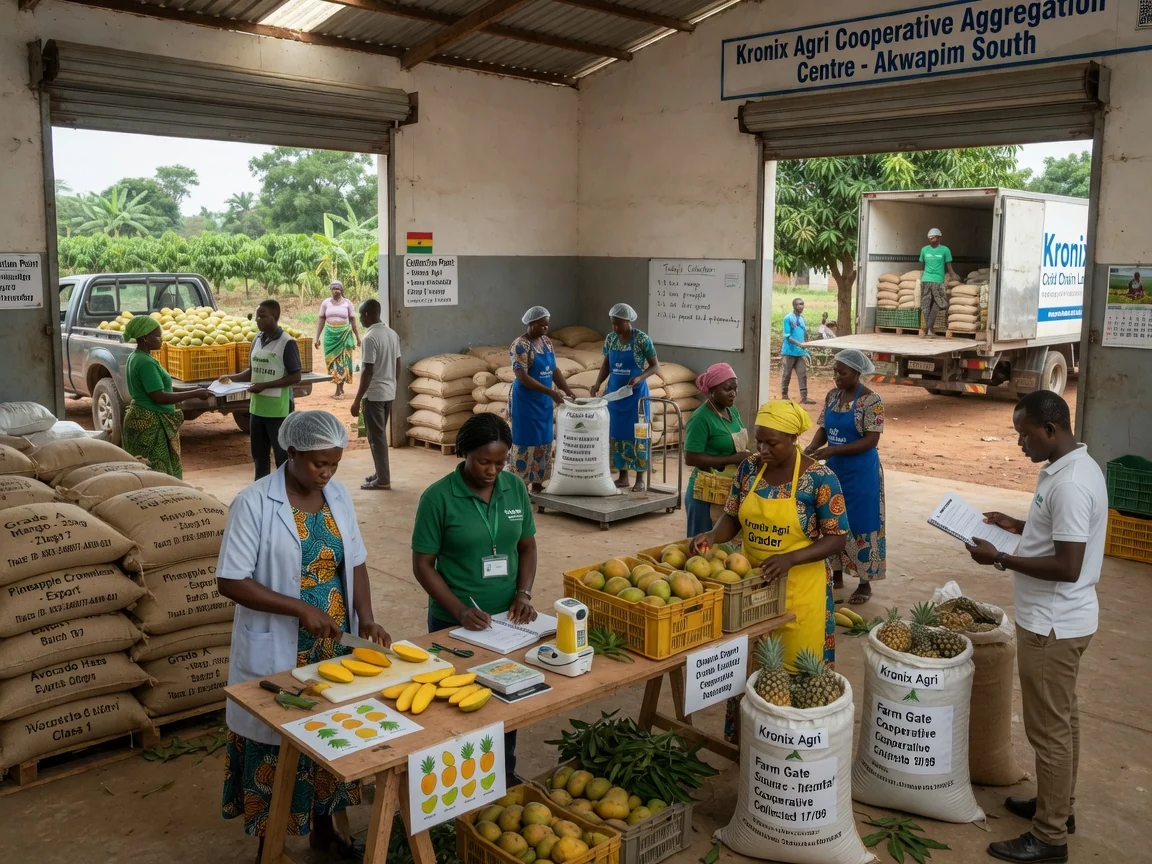 Crop aggregation and sourcing in Ghana — kronix agri cooperative sourcing farm gate collection branded ghana kronixagri, Accra Ghana