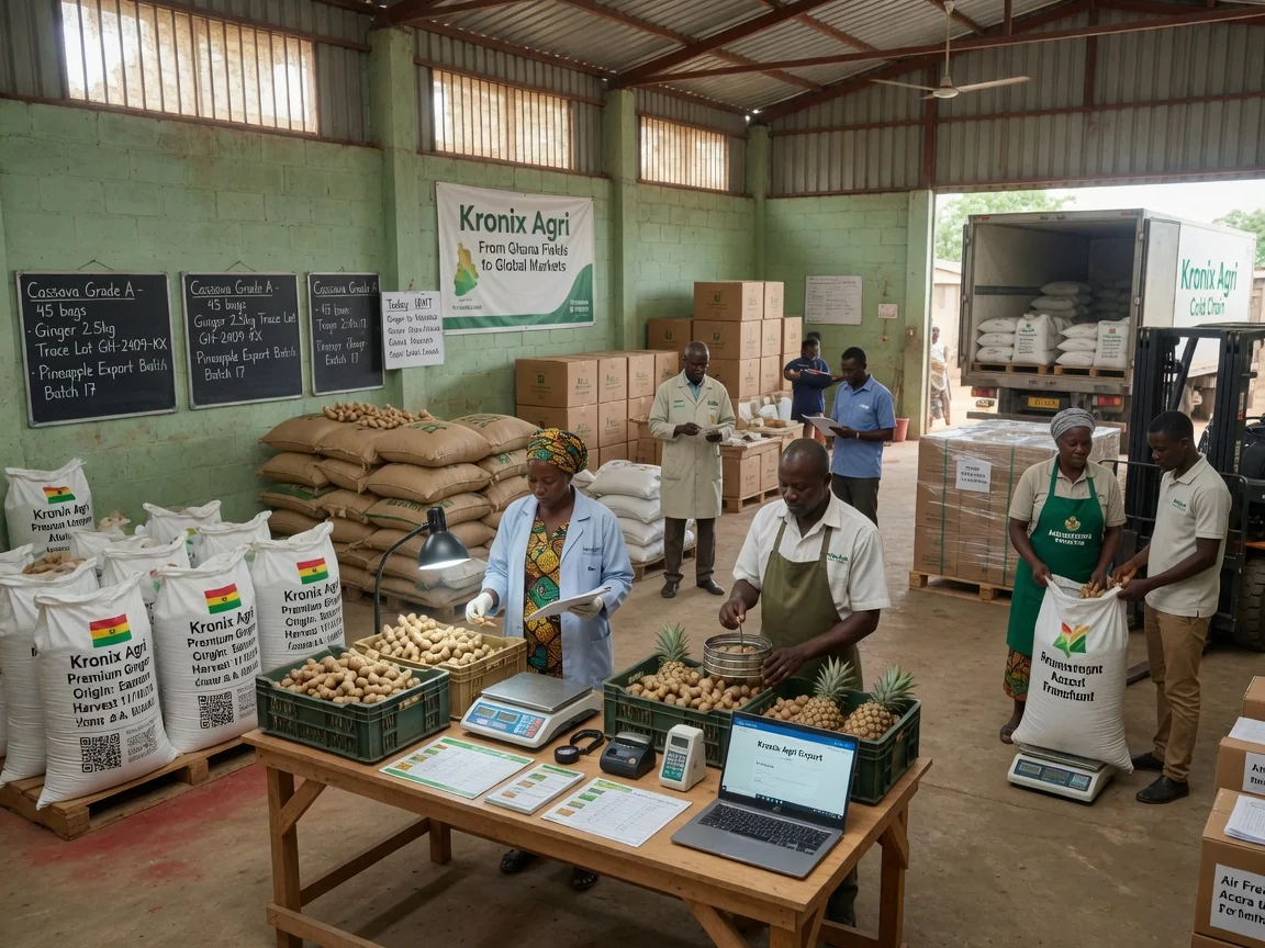 Crop aggregation and export facilitation in Ghana — kronix agri crop aggregation warehouse grading quality branded accra kronixagri, Accra Ghana