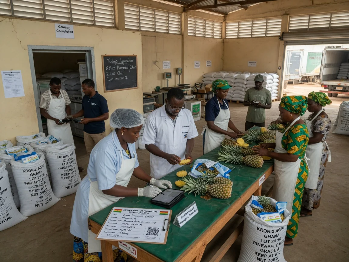 Post-harvest handling and cold chain for tropical crops in Ghana — kronix agri documented handover traceability batch record branded ghana kronixagri, Accra Ghana