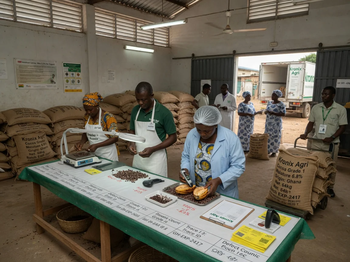 Quality assurance and grading of tropical crops in Ghana — kronix agri intake moisture defect assessment grading bench branded accra kronixagri, Accra Ghana