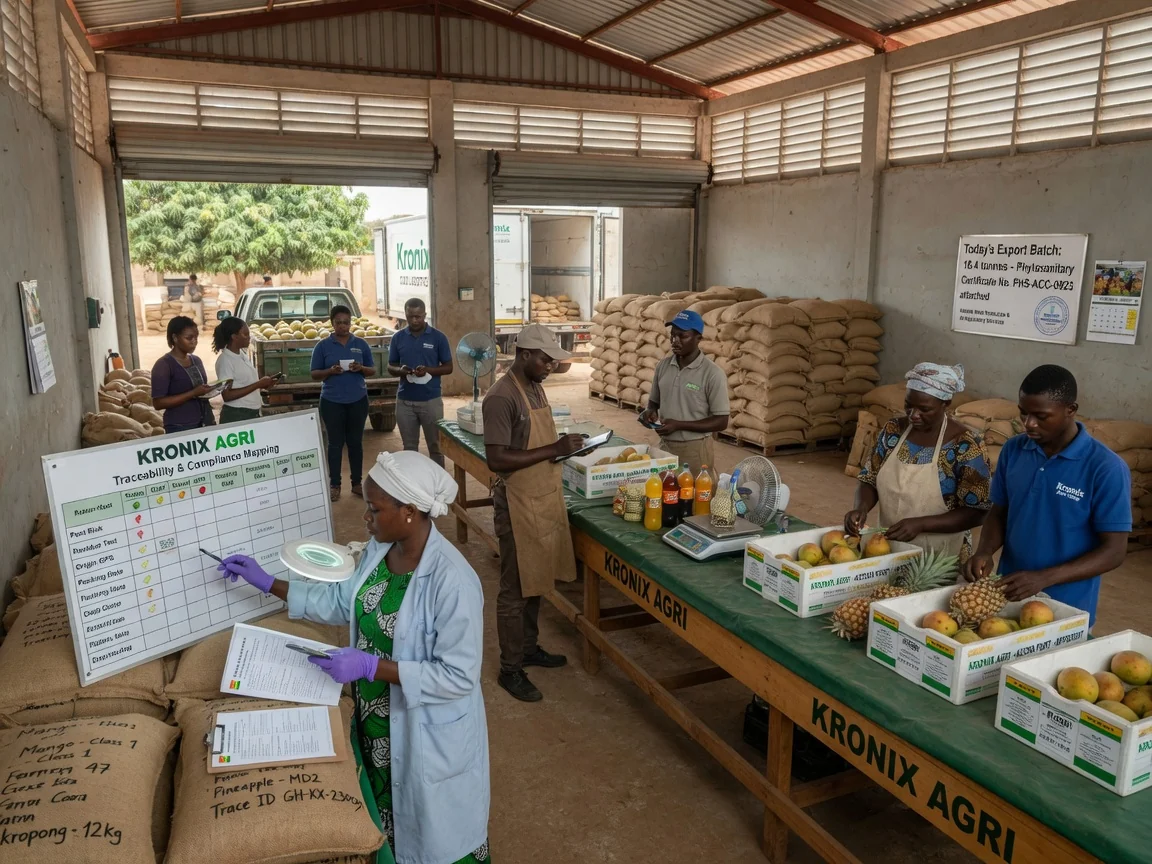 Export-readiness and certification support for Ghanaian commodities — kronix agri phytosanitary documentation compliance mapping branded accra kronixagri, Accra Ghana