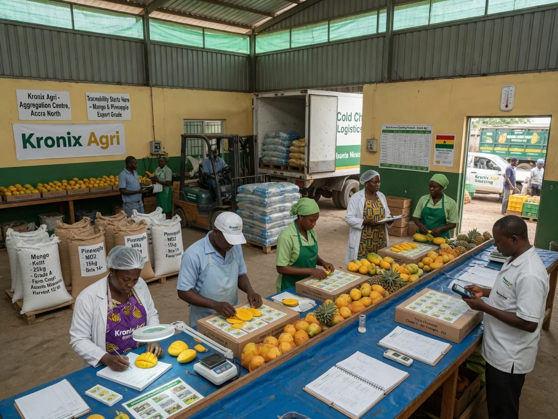 Crop aggregation and export facilitation in Ghana — kronix agri post harvest handling cold chain facility branded ghana kronixagri, Accra Ghana