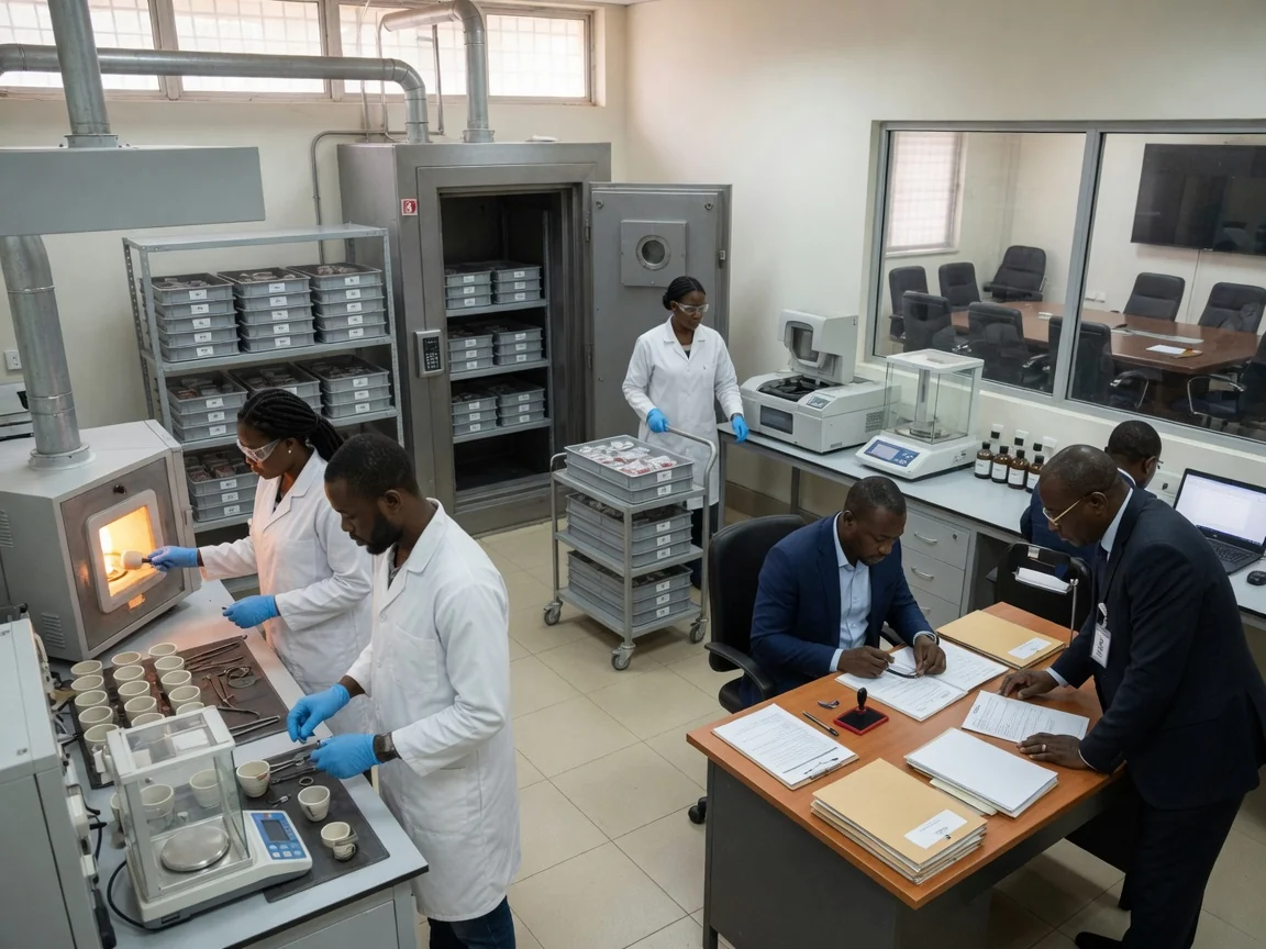 Precious-metals assaying and quality verification in Ghana — kronix metals assay laboratory fineness verification fire assay branded tema kronixmetals, Accra Ghana