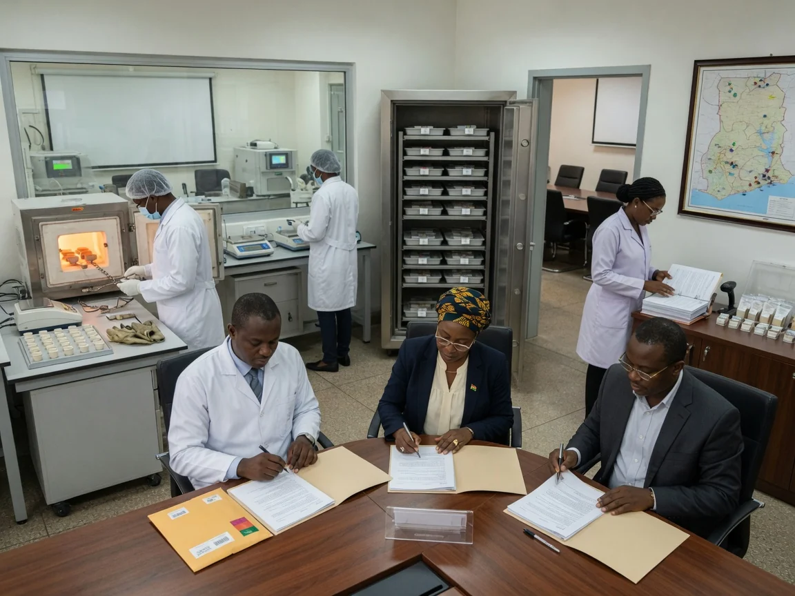 Institutional gold trade facilitation from Ghana — kronix metals structured transaction agreement signing desk branded accra kronixmetals, Accra Ghana