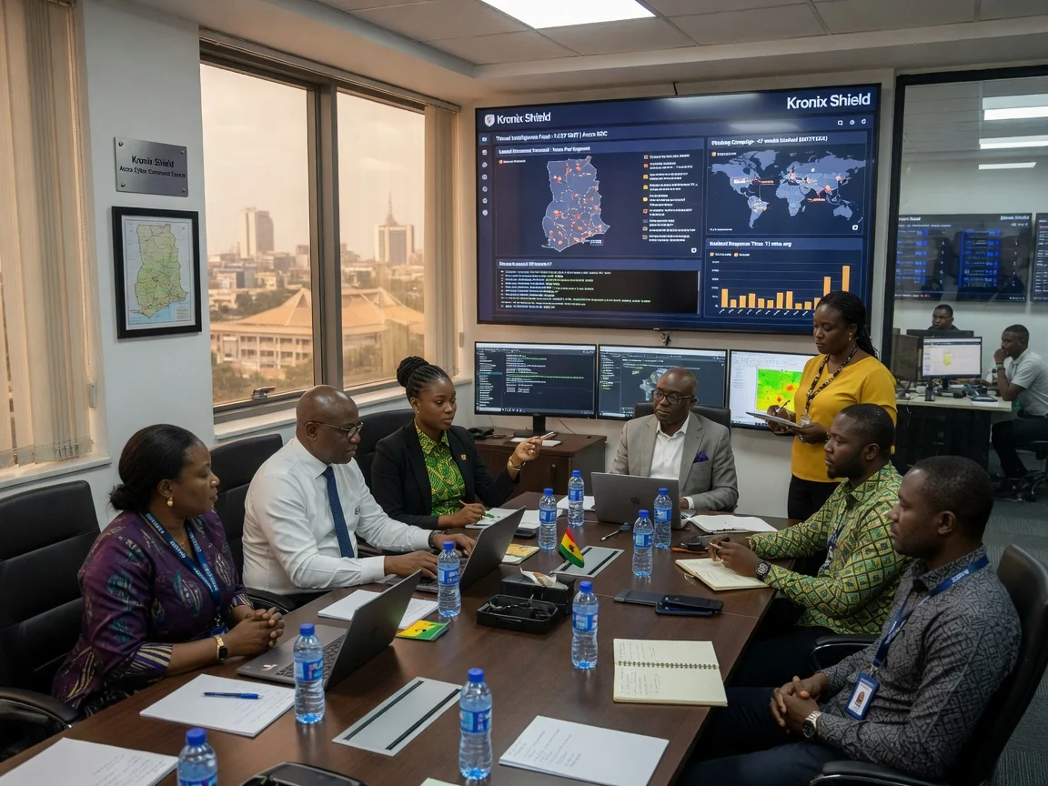 Institutional cybersecurity services in Ghana — kronix shield executive cybersecurity advisory boardroom briefing branded accra kronixshield, Accra Ghana