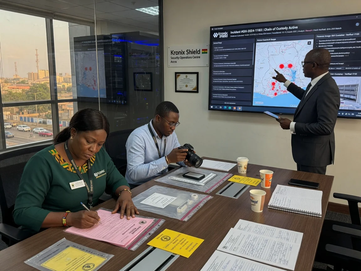 Institutional incident response in Ghana — kronix shield forensic investigation chain of custody analysis branded accra kronixshield, Accra Ghana