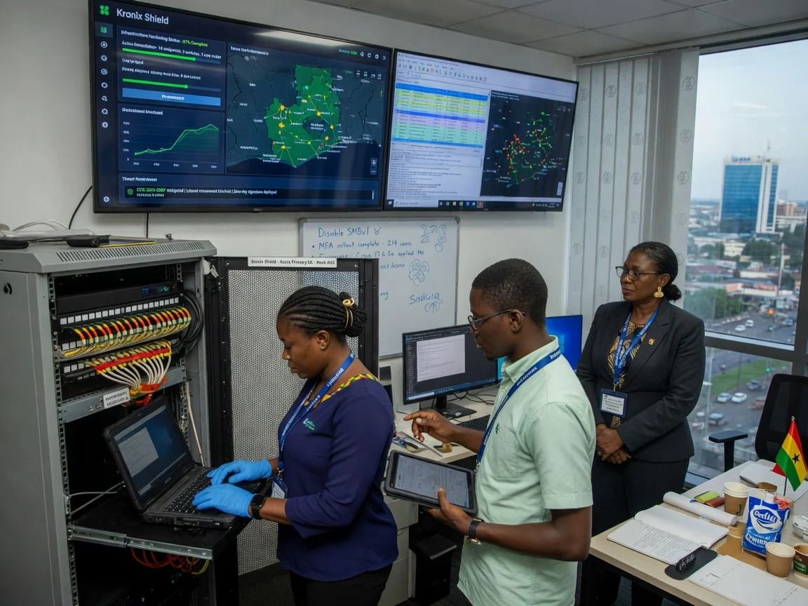 Renforcement des infrastructures institutionnelles au Ghana — kronix shield infrastructure hardening server rack remediation team branded accra kronixshield, Accra Ghana