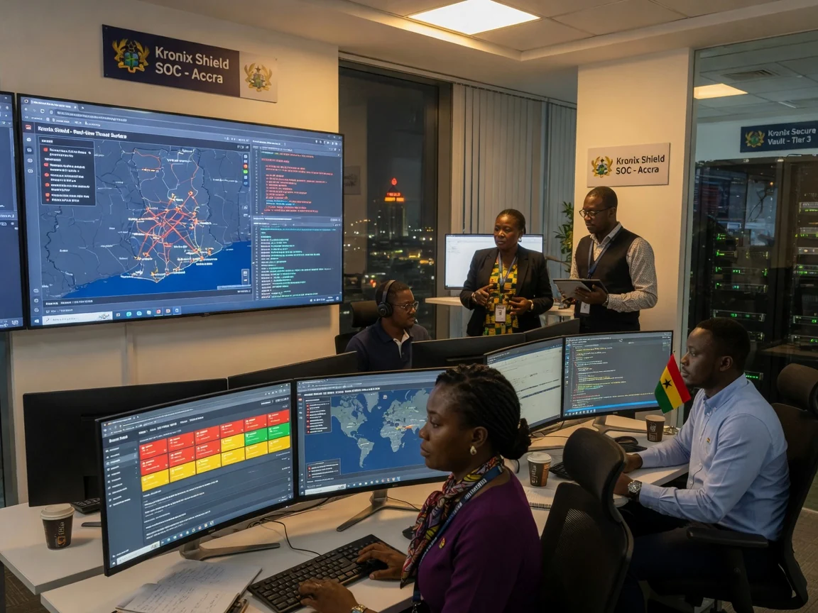 Managed detection and response (MDR) in Ghana — kronix shield mdr security operations centre 24 7 monitoring branded accra kronixshield, Accra Ghana