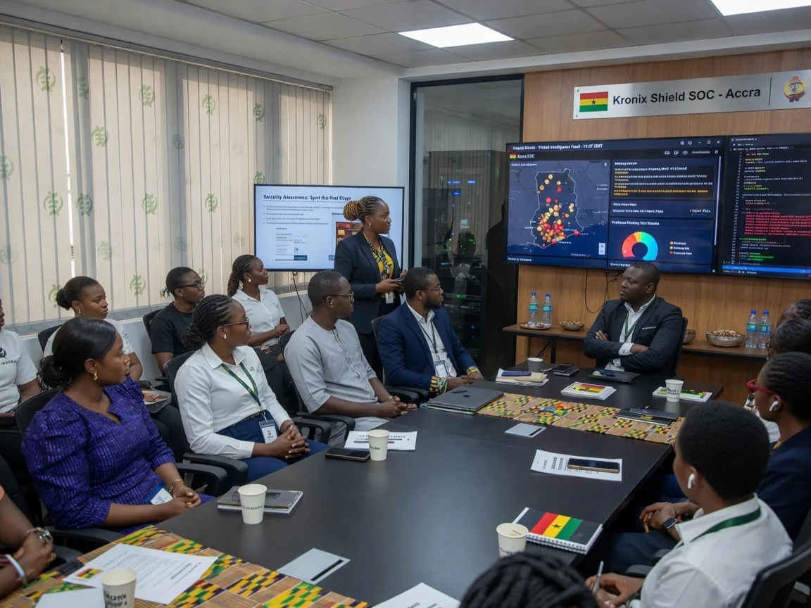 Institutional security awareness training in Ghana — kronix shield security awareness training session staff branded accra kronixshield, Accra Ghana