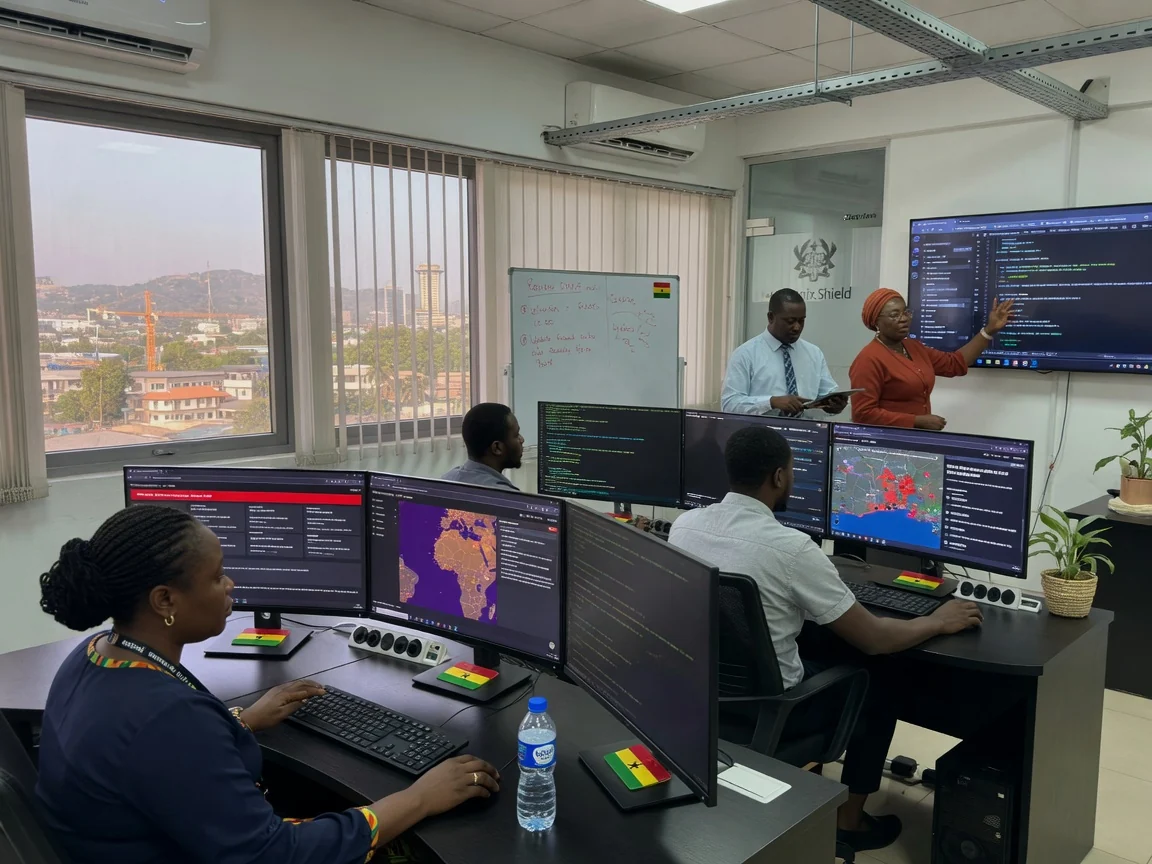 Institutional cybersecurity services in Ghana — kronix shield security operations centre soc analysts monitoring branded accra kronixshield, Accra Ghana