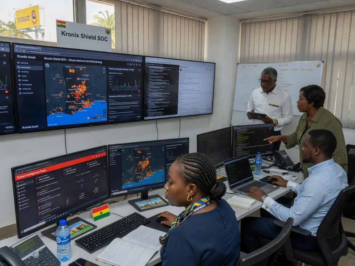 Managed monitoring and detection in Ghana — kronix shield security operations centre soc monitoring detection branded accra kronixshield, Accra Ghana