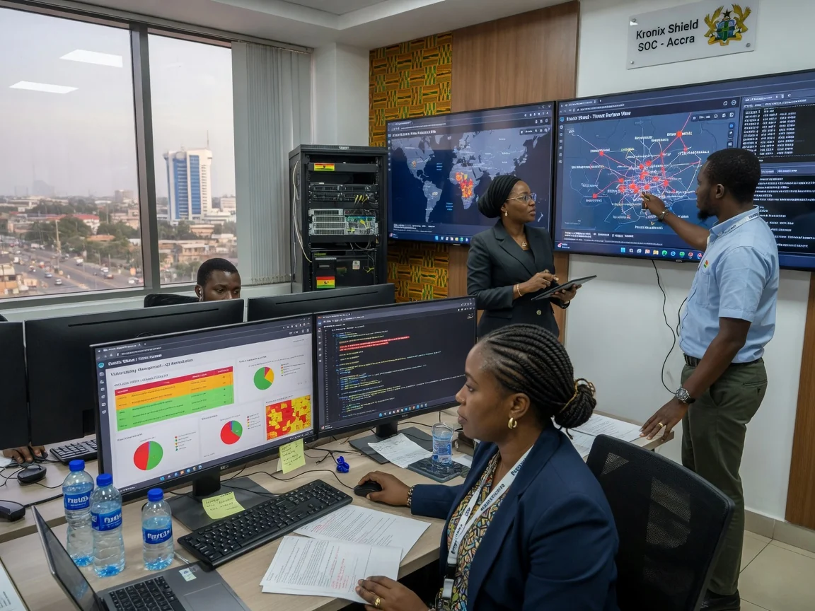Institutional vulnerability management in Ghana — kronix shield vulnerability management analyst review branded accra kronixshield, Accra Ghana