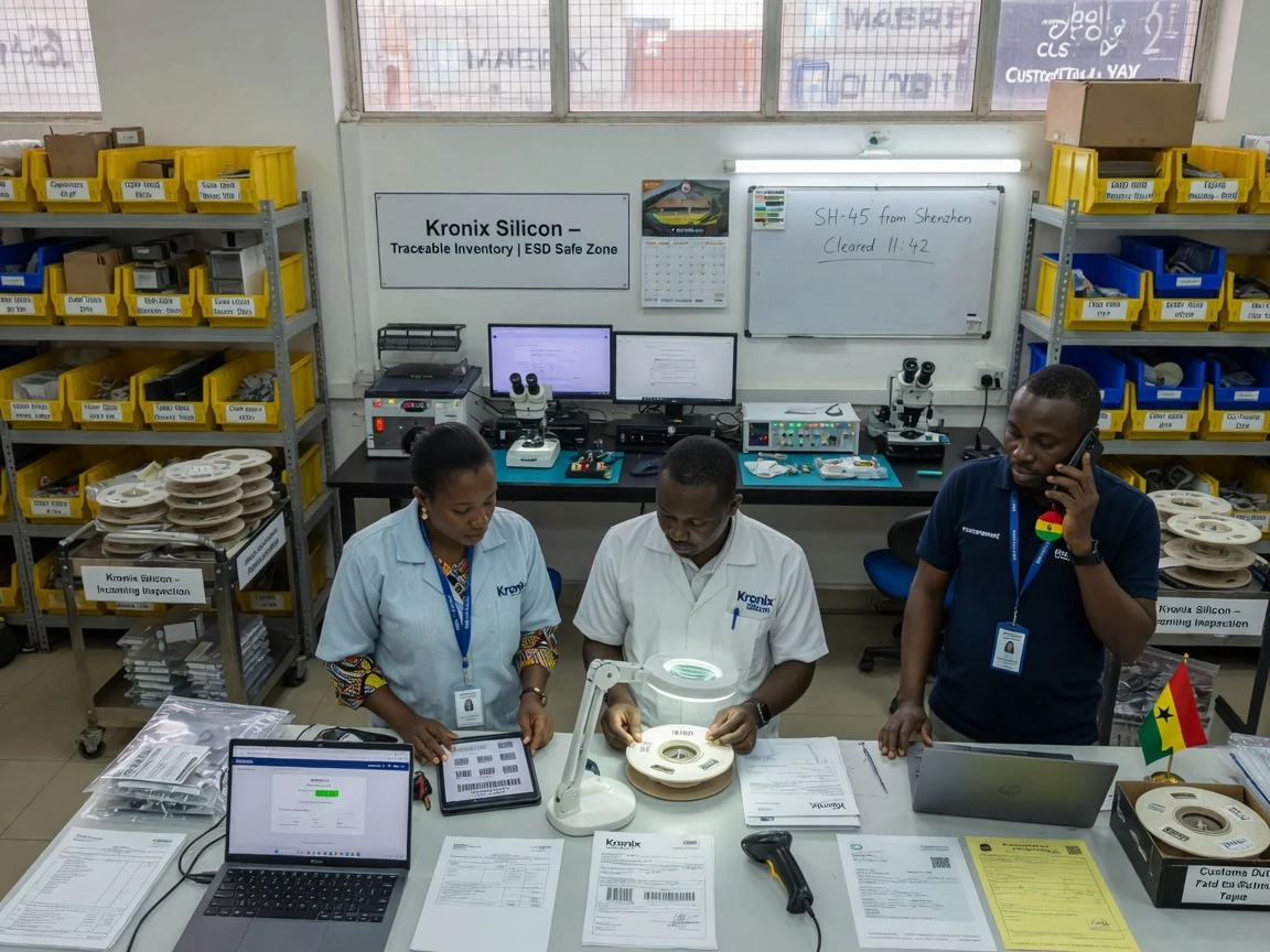 Logistics and import coordination for electronic components, Tema Ghana — kronix silicon customs clearance port coordination branded tema kronixsilicon, Accra Ghana