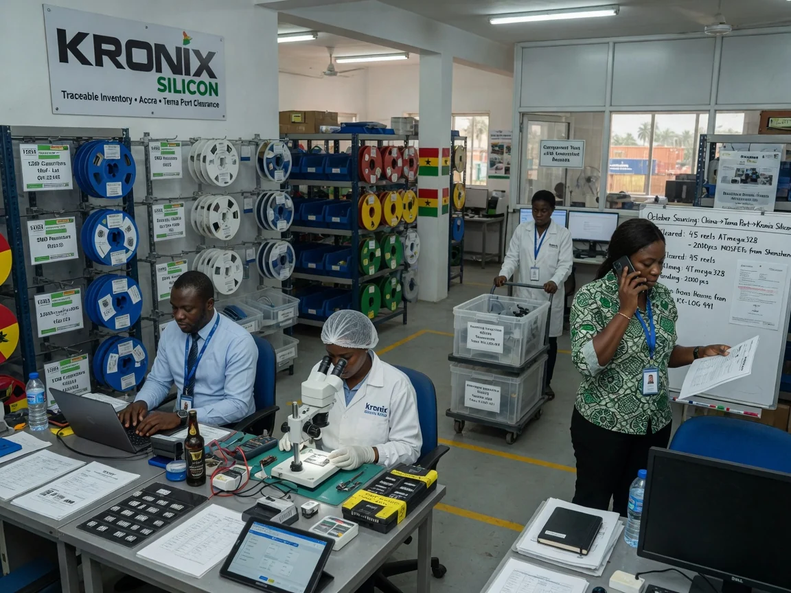 Electronic component sourcing and procurement in Ghana and Togo — kronix silicon electronic component procurement traceable inventory branded accra kronixsilicon, Accra Ghana