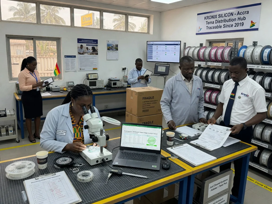 Component quality assurance and testing coordination, Tema Ghana — kronix silicon incoming inspection component acceptance bench branded tema kronixsilicon, Accra Ghana