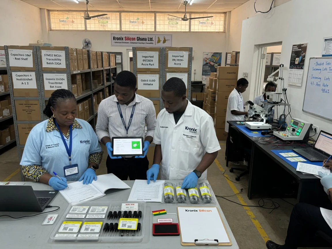 Electronic component supply chain management and inbound logistics coordination — kronix silicon inventory handover chain of custody signoff branded accra kronixsilicon, Accra Ghana