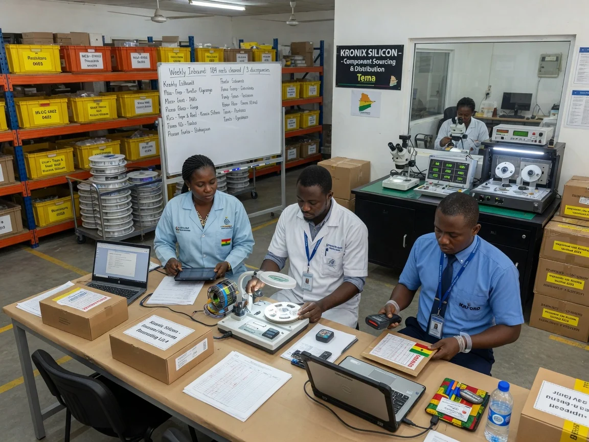 Logistics and import coordination for electronic components, Tema Ghana — kronix silicon last mile delivery handover reconciliation branded accra kronixsilicon, Accra Ghana