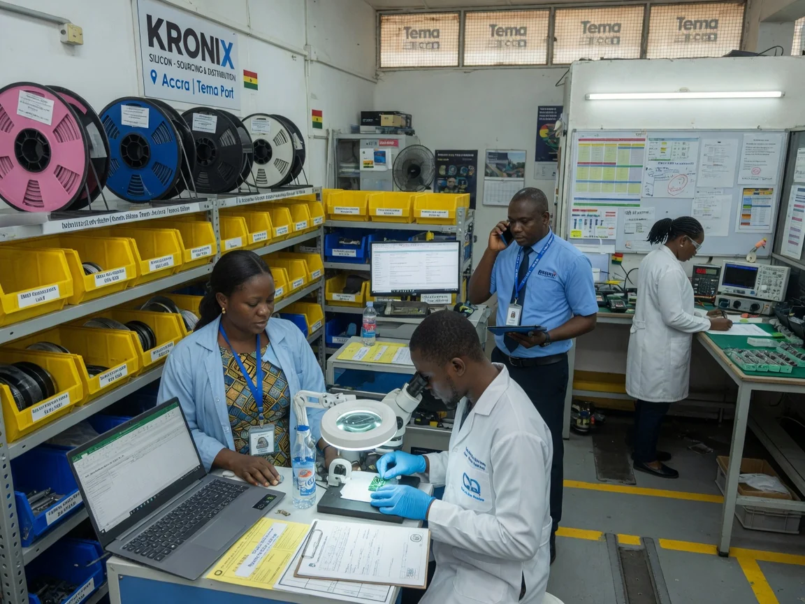 Component distribution and fulfilment across Ghana and Togo — kronix silicon supply chain logistics delivery coordination branded accra kronixsilicon, Accra Ghana