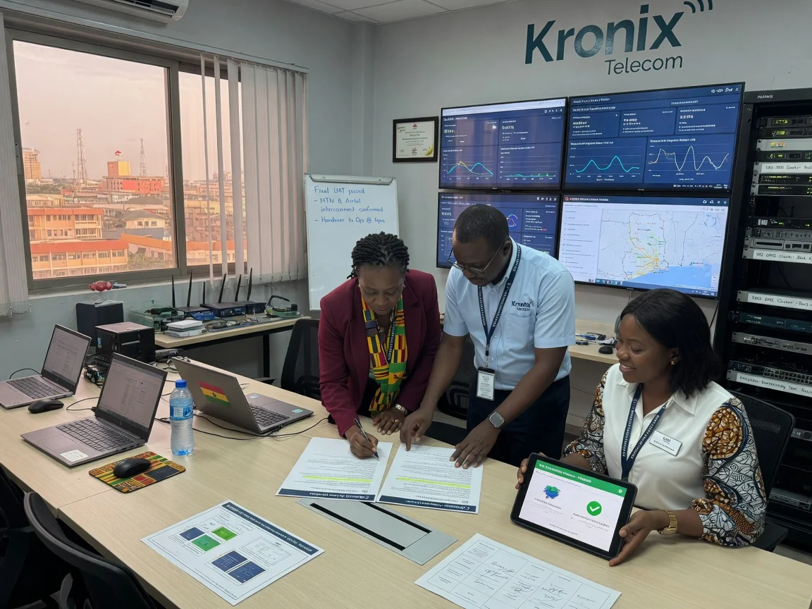 Architecture d'intégration de systèmes à Accra, Ghana — kronix telecom integration handover documentation signoff branded accra kronixtelecom, Accra Ghana