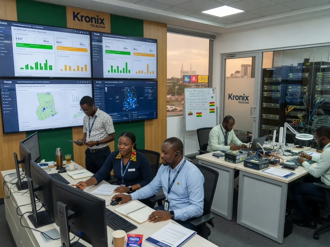Exploitation de services réseau gérés à Accra, Ghana — kronix telecom managed network services monitoring operations centre branded accra kronixtelecom, Accra Ghana