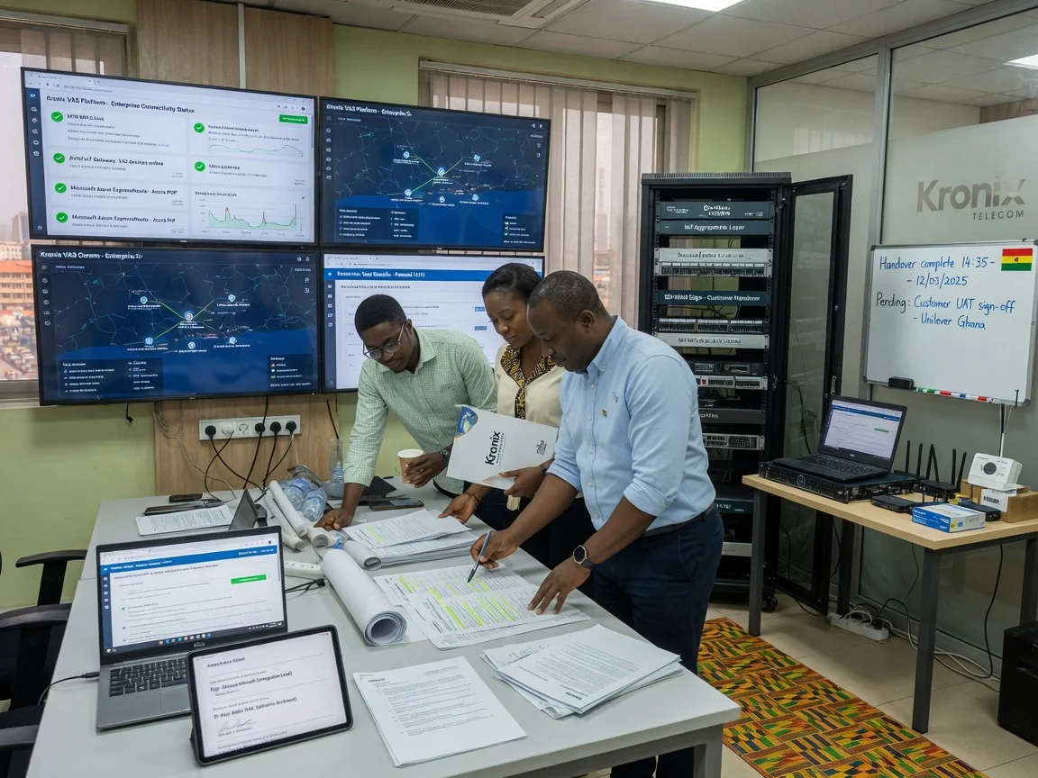 Telecom infrastructure services in Ghana — kronix telecom network buildout handover documentation branded accra kronixtelecom, Accra Ghana
