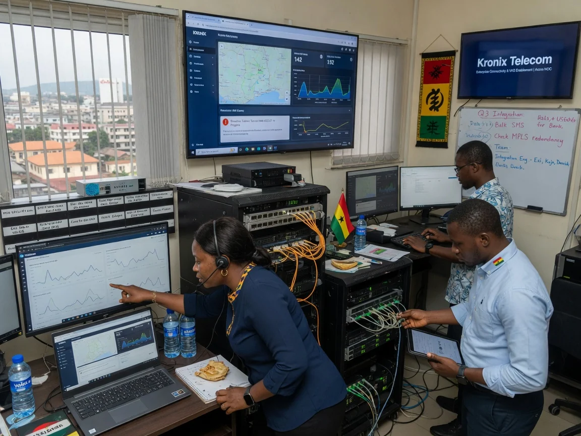 Exploitation de services réseau gérés à Accra, Ghana — kronix telecom network engineers proactive maintenance intervention branded accra kronixtelecom, Accra Ghana