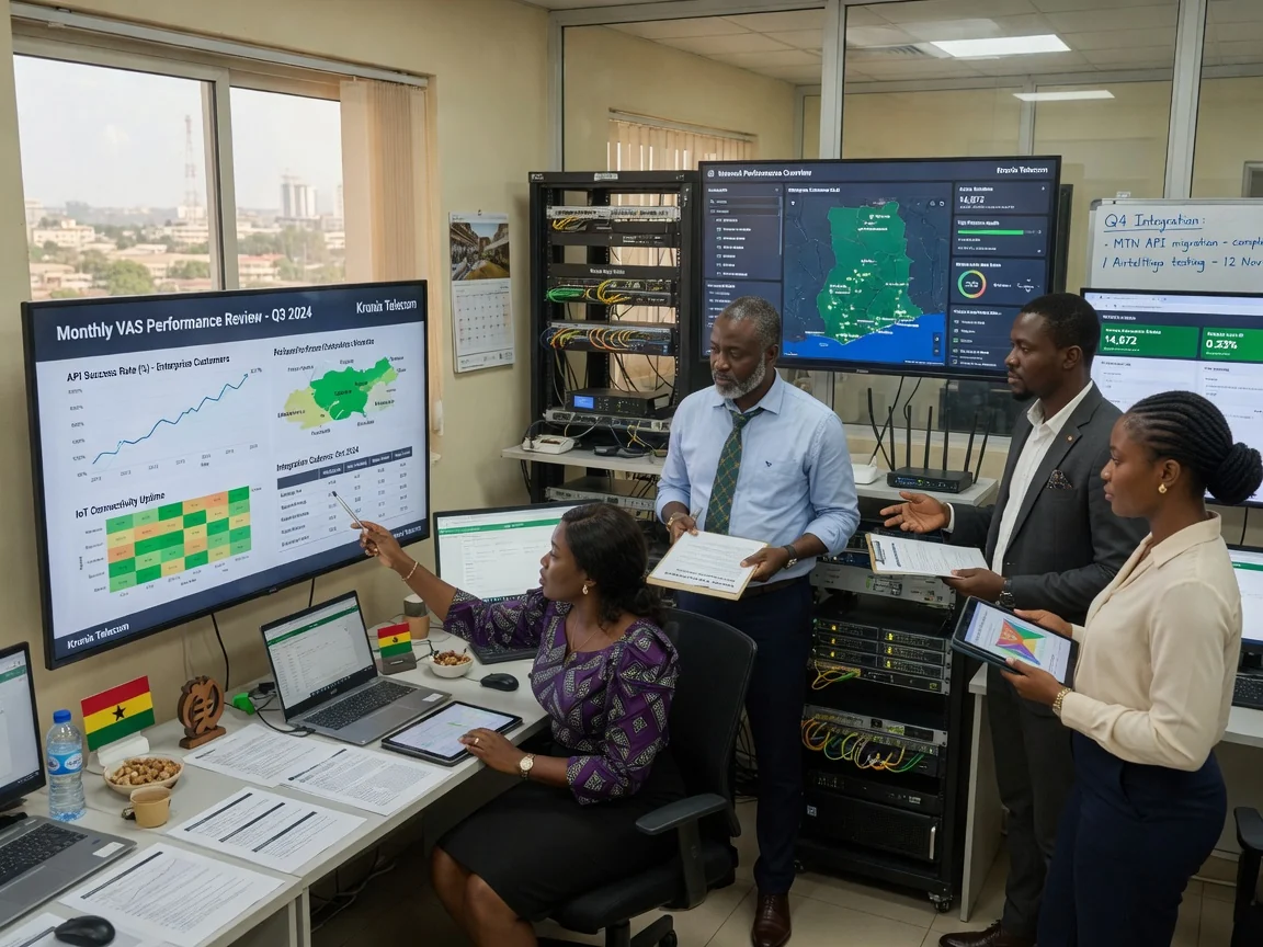 Exploitation de services réseau gérés à Accra, Ghana — kronix telecom network performance review reporting cadence branded accra kronixtelecom, Accra Ghana