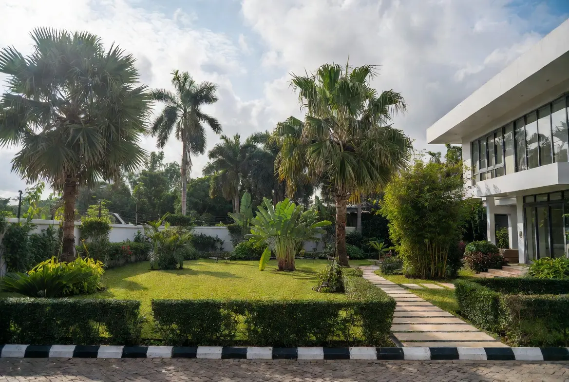 Embassy and diplomatic residence modern garden in Cantonments, Accra, maintained by Landscape GH